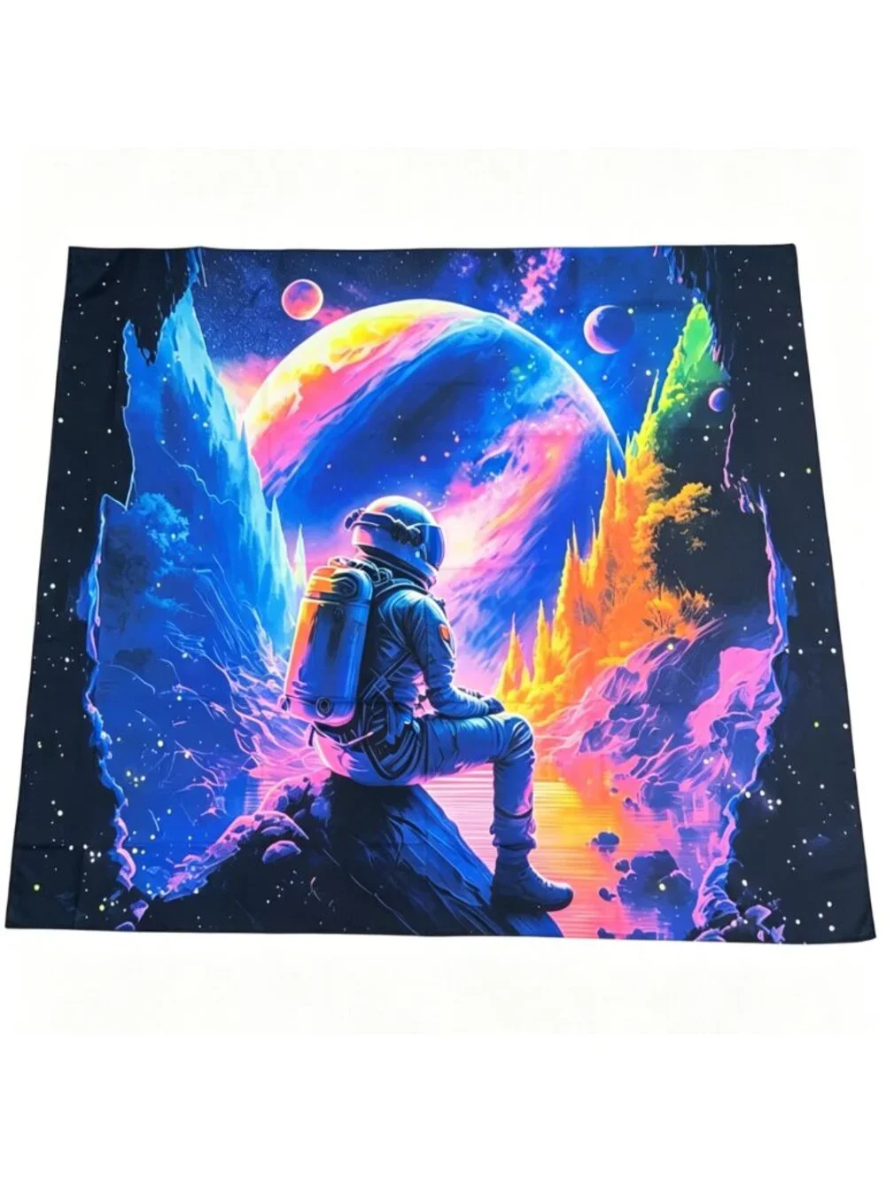 51×60 Inch Psychedelic Neon Astronaut Galaxy Planet Gaming Wall Tapestry